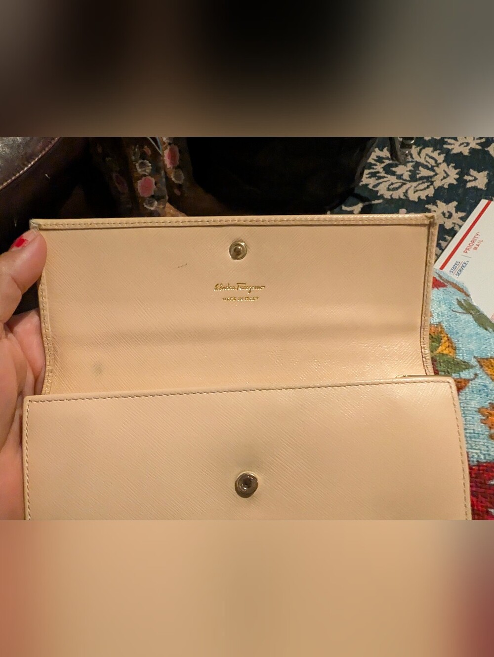 Salvatore Ferragamo Cream Leather Continental Wallet with Gold Hardware - Picture 2 of 6